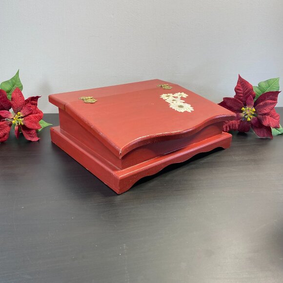 Handmade Wooden Jewelry Box, Top Opening Keepsake, Flower, Brown Box, Luxury Woo - Picture 3 of 10